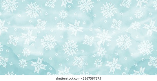 Pre-made design with Christmas polka dots geometric ornament on a blue watercolor background. Vector layout decorative greeting card or invitation design background. 