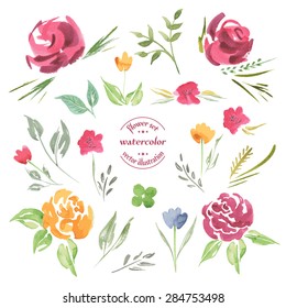 Pre-made frame flowers border and wreaths. A Vector Collection of Painted Colorful Flowers Watercolor on white isolation background. Elements for your design wedding invitations, save the date and etc