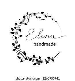 Premade logo design with floral wreath. Tree branches and leaves. Feminine logotype template.