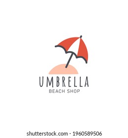 Pre-made logo dessign with beach umbrella. Vector summer logotype