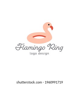 Pre-made logo dessign with flamingo floating ring. Vector summer logotype