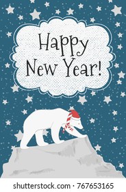 Premade postcard new year with bear, vector