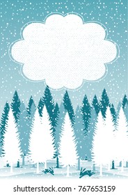 Premade postcard new year with forest, vector