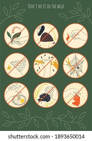 A pre-made poster about rules of conduct in the wild in a minimalistic style. Vector illustration.