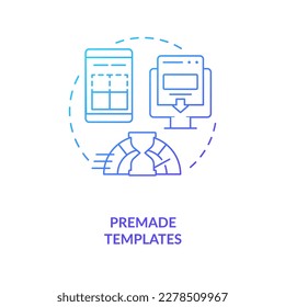 Icono de concepto de degradado azul de plantillas prehechas. Optimización del flujo de trabajo. Editando sitio web. CMS característica abstracta idea de la ilustración de línea delgada. Dibujo de contorno aislado. Se usa una fuente Myriad Pro-Bold