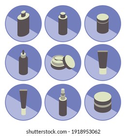 Pre-makeup care. Icon set for your website or instagram highlights, as you like. Vector 10 EPS. Isometric illustration.