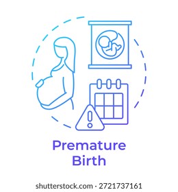 Icono de concepto de gradiente azul de nacimiento prematuro. Salud materna, seguimiento del embarazo. Desarrollo fetal. Ilustración de línea de forma redonda. Abstractas idea. Diseño gráfico. Fácil de usar en el poste del blog, folleto