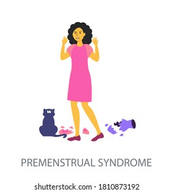 Premenstrual Syndrome concept on white background, flat design vector illustration