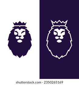 Cabeza de león con corona de vectores púrpura y blanca. Logo de la liga de fútbol inglesa.