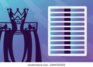 Premier England Football League Leere Spielplan Ergebnis Vorlage mit Champion Trophy. Sportlicher Hintergrund.