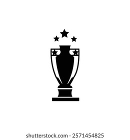 Premier league silhouette black champion football trophy icon on white background. Cup with crown and lions. English soccer competition.