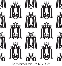 Premier league trophy champion black trophy on white background. Vector seamless pattern or texture.