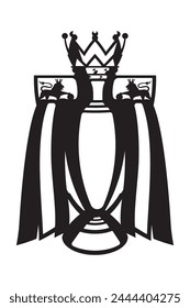 Premier England Fußball-Mannschaftsliga Schwarze Vektorgrafik Silhouette Trophäe-Ikone für Champion auf weißem Hintergrund.