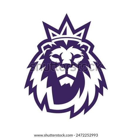 Premier league vector logo or symbol. Purple lion head with crown and mane front view on white background.