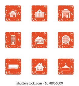 Premise icons set. Grunge set of 9 premise vector icons for web isolated on white background