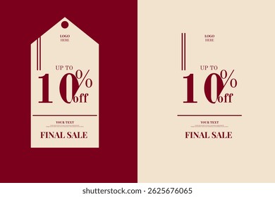 Etiqueta de etiqueta de venda final Premium 10% desconto e vetor de banner com fundo branco quente e vermelho. Perfeito para designs de etiqueta, venda flash, descontos elegantes, e-commerce ou promoções de anúncios.