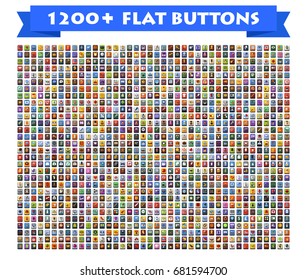 Premium 1200 buttons set. Color flat icons. Vector symbols big collection.