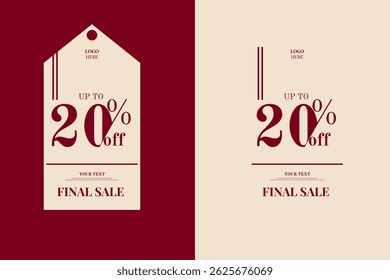 Etiqueta de etiqueta de venda final Premium 20% desconto e vetor de banner com fundo branco quente e vermelho. Perfeito para designs de etiqueta, venda flash, descontos elegantes, e-commerce ou promoções de anúncios.