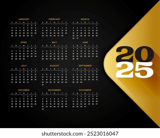 premium 2025 annual english calendar template printable design vector