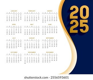 premium 2025 new year calendar template design vector