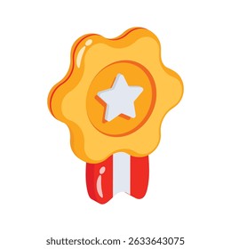 A premium 2d style icon of badge with ribbon