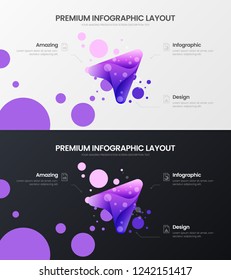 Premium 3 option arrow marketing analytics presentation vector illustration template. Business data visualization design layout set. Amazing triangle organic statistics infographic report bundle.