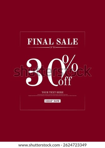 Premium 30% off discount final sale banner vector with red background and white text. Perfect for final sale, flash sale, special offer, e-commerce, elegant promotions, or premium discount ads.