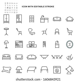 Premium 30 Set of  Furniture icons design. icons Use for web and mobile App and other. Editable stroke vector illustration .Eps10