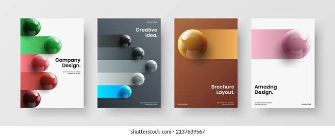 Premium 3D balls catalog cover layout set. Amazing company brochure A4 design vector concept composition.