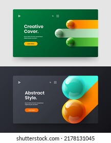 Premium 3D balls flyer illustration composition. Clean catalog cover vector design template bundle.