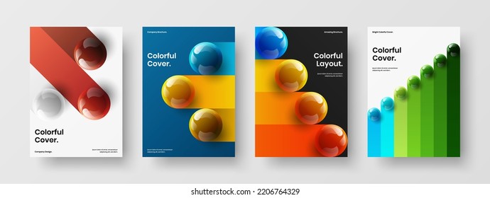 Premium 3D balls front page illustration collection. Modern booklet vector design layout set.