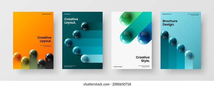 Premium 3D balls handbill template bundle. Multicolored presentation A4 design vector concept composition.