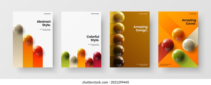 Colección de ilustraciones del folleto de bolas 3D premium. Moderno conjunto de plantillas vectoriales de diseño de informes anuales.