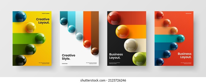Premium 3D balls postcard illustration set. Unique placard A4 vector design concept collection.