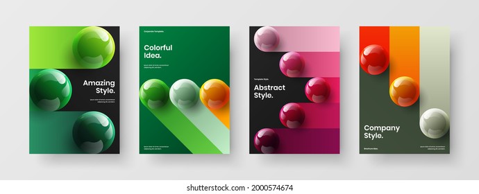 Premium 3D balls presentation concept composition. Fresh front page vector design template set.