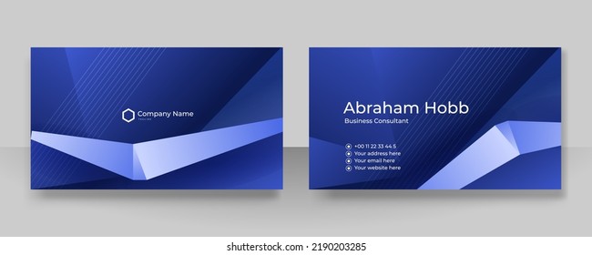 
Premium 3d Business Card Template Design With Dark Blue Geometric Pattern. Vector Horizontal Template For Digital Lux Visit Card, Formal Invitation, Luxury Voucher, Prestigious Gift Certificate