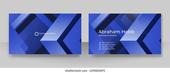 
Premium 3d Business Card Template Design With Dark Blue Geometric Pattern. Vector Horizontal Template For Digital Lux Visit Card, Formal Invitation, Luxury Voucher, Prestigious Gift Certificate