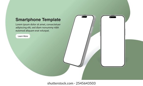 Premium 3D Realistic Smartphone Mockup Banner: Front and Side Views of Mobile Phone Displaying App Design. Vector.