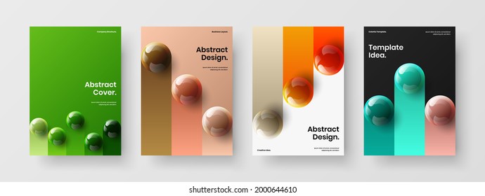 Premium 3D spheres corporate identity layout set. Trendy presentation vector design illustration collection.