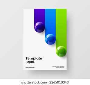 Premium 3D spheres pamphlet layout. Fresh flyer vector design template.