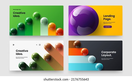 Premium 3D spheres presentation template composition. Colorful landing page vector design illustration bundle.