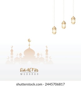 premium 3d vector design social media template greeting Eid al-Fitr, gold and white colors	