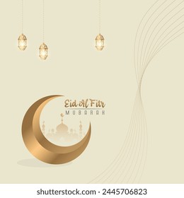 Premium 3D Vektorgrafik Design Social Media Vorlage Gruß Eid al-Fitr, gold und weiß	