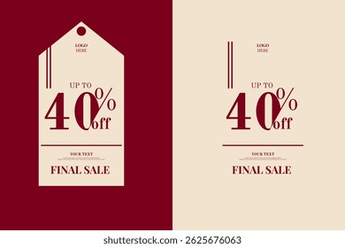 Premium 40% desconto etiqueta de venda final e banner vetor com fundo vermelho e branco quente. Perfeito para designs de etiqueta, venda flash, descontos elegantes, e-commerce ou promoções de anúncios.
