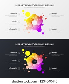 Premium 5 option marketing analytics presentation vector illustration template set. Creative business data visualization design layout. Amazing colorful organic statistics infographic report bundle.