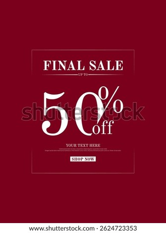 Premium 50% off discount final sale banner vector with red background and white text. Perfect for final sale, flash sale, special offer, e-commerce, elegant promotions, or premium discount ads.