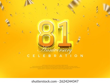 Premium 81st anniversary celebration design, with modern yellow 3d numbers. Premium vector background for greeting and celebration.