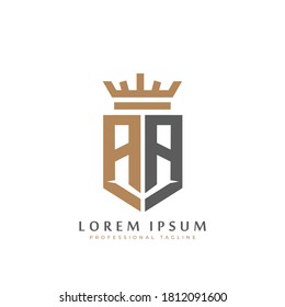 Premium A Monogramm mit zwei Buchstaben A&A. Elegante goldene Schildinitialen und kronengeometrisches altes Retro-Logo-Design. Stockillustration für alphabetische Vektorelemente