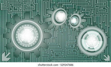 Premium abstract futuristic technology background with gears of green, gray, and white shades. Digital technology and engineering concept design