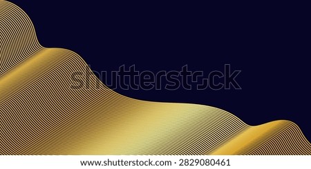 Premium abstract luxury background featuring elegant dark blue and black spaces decorated with metallic golden gradient curves, sleek grey geometric overlays, and thin gold wireframe line details.